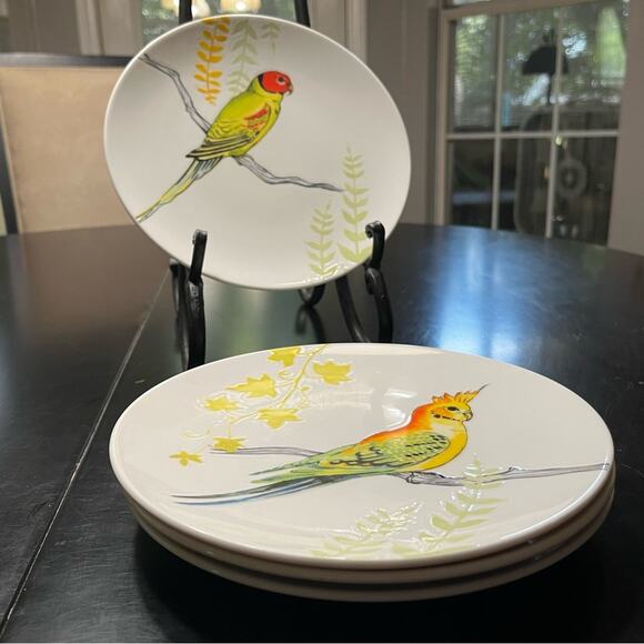 NEW Grace Anthropologie Set 4 Ceramic Parakeet Bird Salad Sandwich Dessert Pl… - Picture 3 of 15